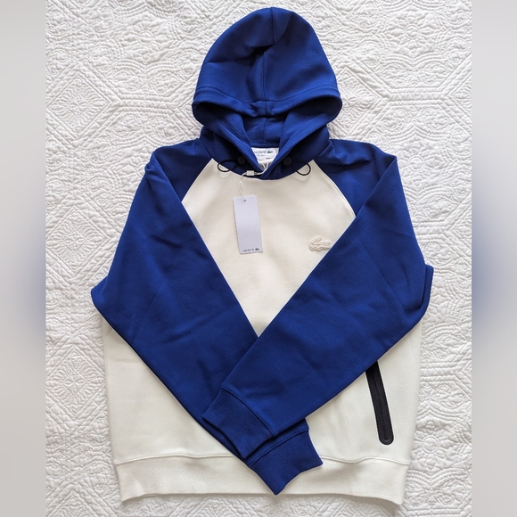 Lacoste Men's Blue and Cream Hoodie - Picture 1 of 7